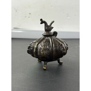 Vintage 3 footed bronze brass heavy rooster lid inkwell